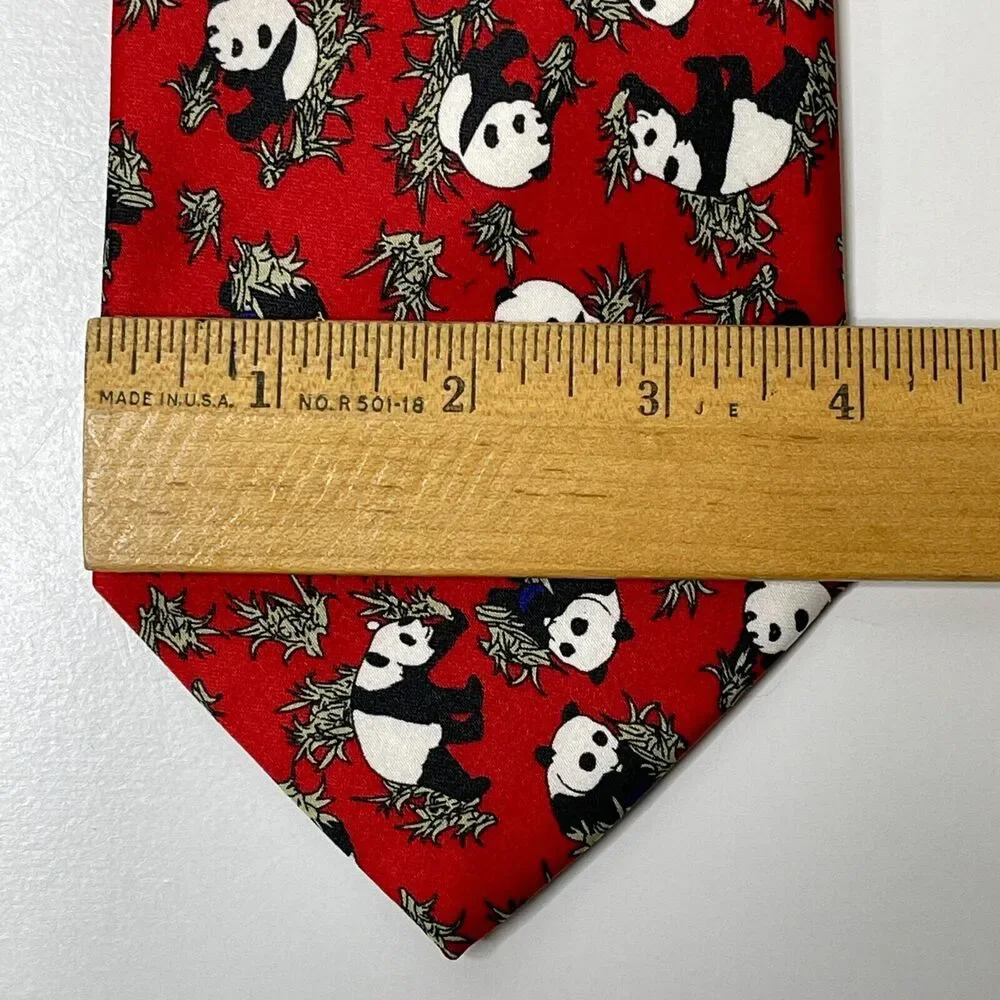 Rene Chagal Italian Design Mens Necktie Giant Panda Red Silk Classic Neck Tie